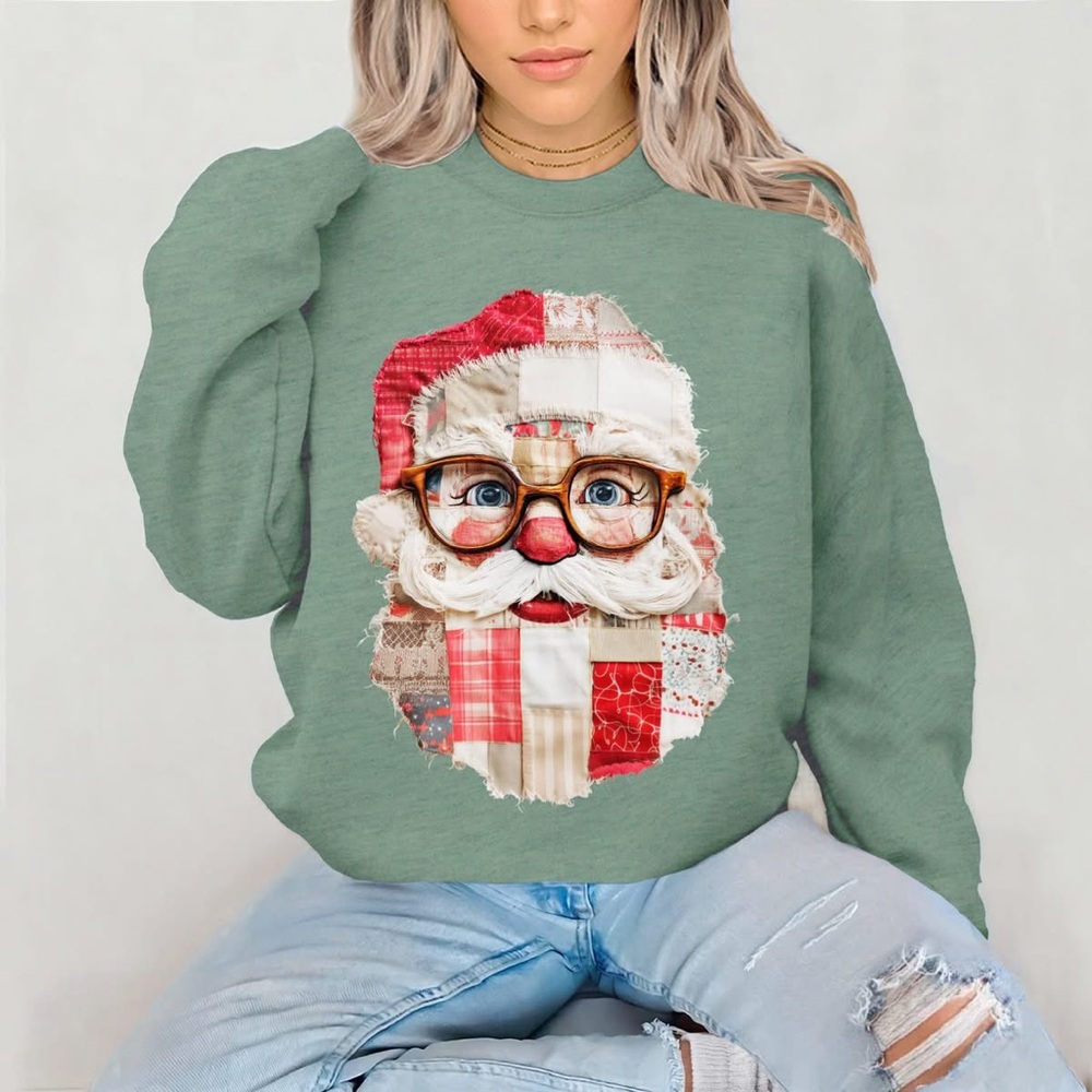 Green Santa Patchwork Sweatshirt - image 1